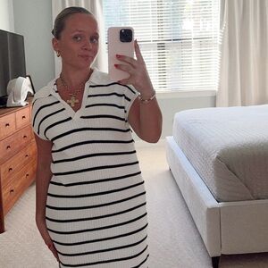 Striped Knit Polo Dress